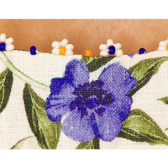 Agua Bendita Kosia Crop Tank Top - Floral Smocked, Beaded | Womens L NWT - Picture 6 of 6